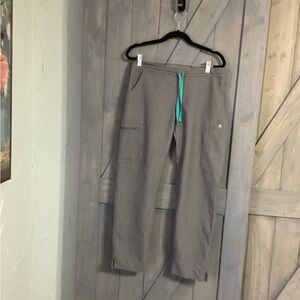 Figs Technical Collection Cargo Graphite Gray Scrub Pants with Teal Drawstring